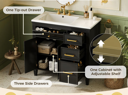 2 Piece Freestanding Bathroom Vanity Set With Sink Top, Reversible Dual Layout