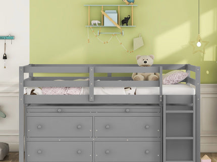 Loft Bed With Retractable Writing Desk And 4 Drawers, With Lateral Portable Desk And Shelves