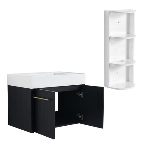 Modern Wall Mounted Bathroom Vanity With Thick Edge Resin Sink And Storage Rack