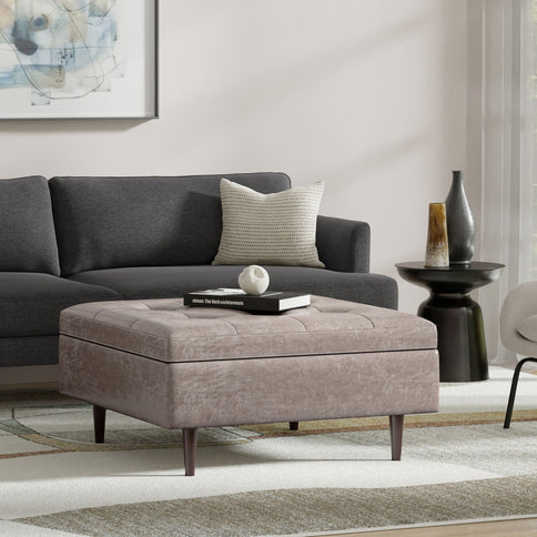 Shay - Large Square Coffee Table Storage Ottoman Mid-Century Style