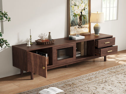 TV Stand With Sliding Doors And 2 Drawers For Living Room - Dark Brown