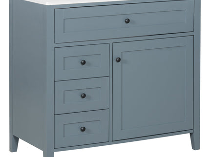 Bathroom Vanity With Sink, 3 Drawers & Cabinet With Adjustable Shelves