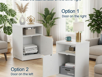 Nightstand With Door & Shelf, 2 Drawer Side Table