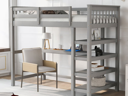 Loft Bed With Storage Shelves And Under Bed Desk