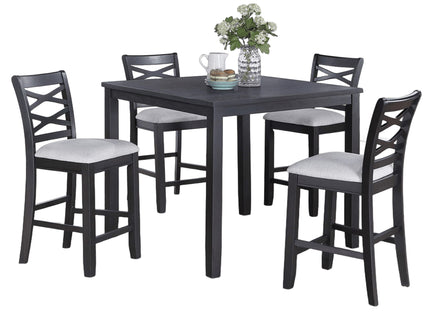 Dining Table Set With 4 Cross Back Chairs, Upholstered Cushions - Charcoal