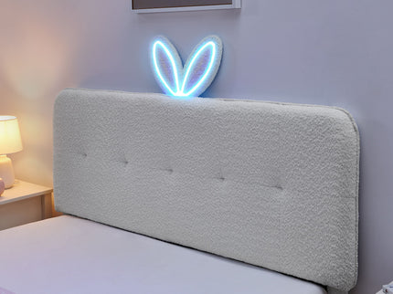 Upholstered Bed With Oversized Rabbit Ear Headboard, LED Lights & 4 Storage Drawers