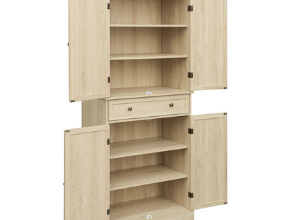 4 Door Storage Cabinet With 1 Drawer And 4 Adjustable Inner Shelves - Natural