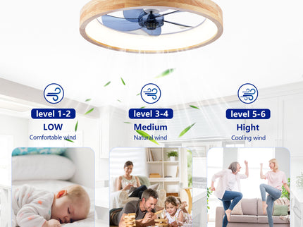 Ceiling Fans With Lights And Remote, 3000 - 6500K Dimmable Flush Mount LED Fan Light, 6 Speeds, Quiet DC Motor For Living Room - Matte White / Natural Wood