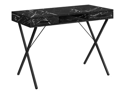 Computer Desk, Home Office, Laptop, Left, Right Set-Up, Storage Drawers, Work, Marble Look Laminate, Contemporary, Modern - Black