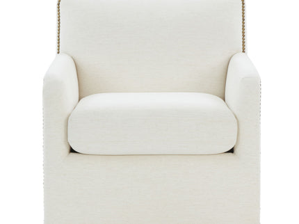 Tolland - Swivel Accent Chair With Antique Brass Nailhead Trim - Cream
