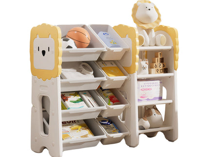 Kids Bookshelf And Toy Storage, 4 Tier Toy Organizers With 8 Removable Storage Bins, Kids Toy Storage Organizer For Study Room - Gray / White / Yellow
