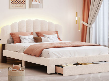 Upholstered Platform Bed With Drawer