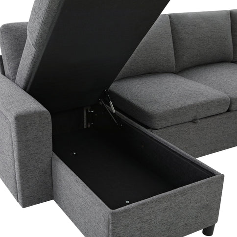 U - Shaped Convertible Sectional Sofa Bed With Storage, USB Charger & Cup Holders