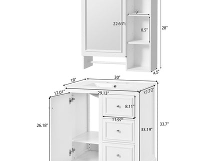 Bathroom Vanity With Sink, Modern Elegant Bathroom Storage Cabinet With 3 Drawers And Adjustable Shelves, Freestanding Vanity Set With Mirror Cabinet, Single Sink Bathroom Vanity