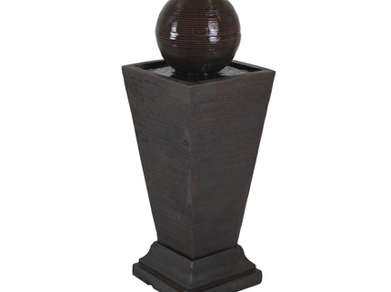 35.5" Tall Column Fountain With LED Lights, Retro Outdoor Decor, Weather Resistant Feature - Dark Brown