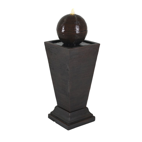 35.5" Tall Column Fountain With LED Lights, Retro Outdoor Decor, Weather Resistant Feature - Dark Brown