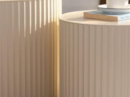 Drum Nesting Coffee Table With Wave Stripe Design For Living Room (Set of 2) - Beige / White