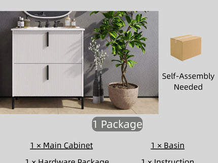 Bathroom Vanity With Ceramic Sink, Fluted Design