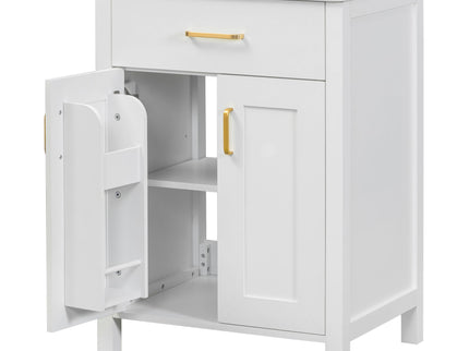 Modern Bathroom Vanity With Ceramic Sink, Soft-Close Doors, Flip Drawer, U-Shaped Shelves, Elegant Storage Solution