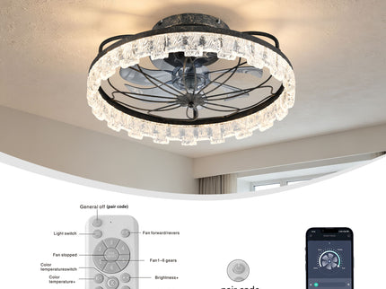 21" Caged Ceiling Fan With Remote Controlled Acrylic LED Lights - Antique Black