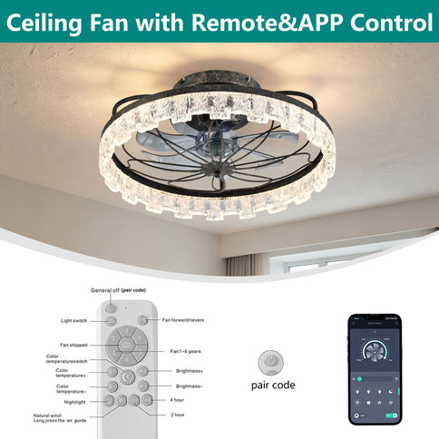 21" Caged Ceiling Fan With Remote Controlled Acrylic LED Lights - Antique Black