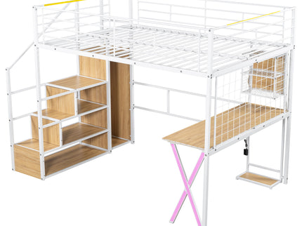 Loft Bed With Built In Work Station, Wardrobe, Storage Staircase And LED