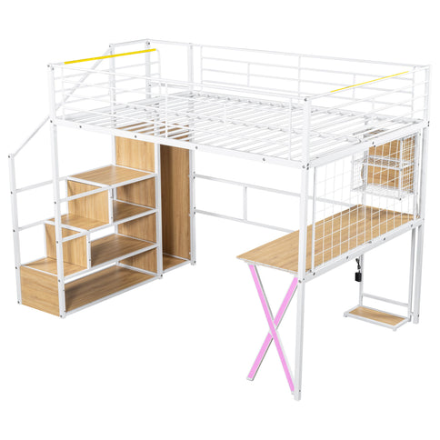 Loft Bed With Built In Work Station, Wardrobe, Storage Staircase And LED