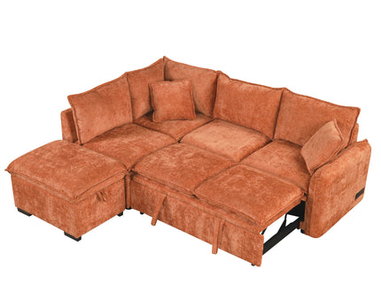 Convertible Sofa Bed Sectional Sofa Sleeper L-Shaped Sofa With A Storage Ottoman, Two Pillows, Two Power Sockets And Two USB Ports For Living Room