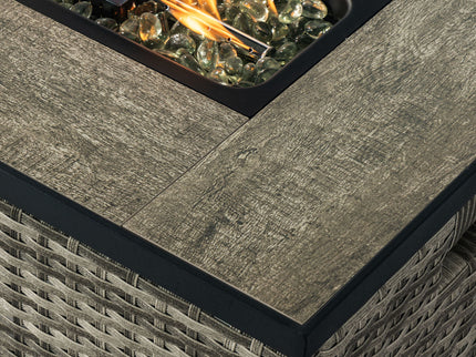 32" Propane Gas Fire Pit Table With Propane Tank Cover, 50000 Btu Rectangular Steel Fire Pit With Beautiful Wicker Base