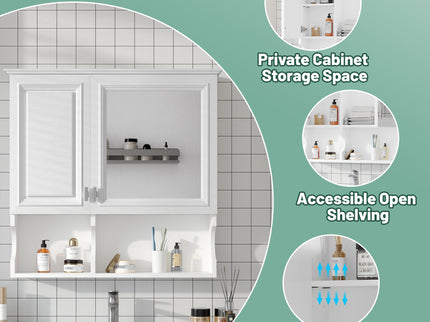 Wall Mounted Mirror Medicine Cabinet, Bathroom Storage With Doors And Open Shelves