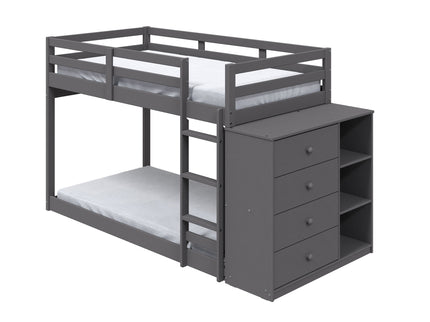 Gaston - Bunk Bed Twin Over Twin With 4 Drawers & 3 Compartments - Gray
