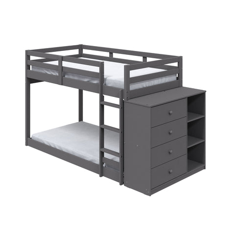Gaston - Bunk Bed Twin Over Twin With 4 Drawers & 3 Compartments - Gray