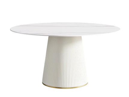 Modern Artificial Stone Round Plywood Base Dining Table, Can Accommodate 8 People, (Not Including Chairs) - White / Beige