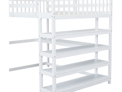 Loft Bed With Storage Shelves And Under Bed Desk
