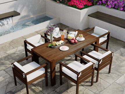 Rustic Patio Dining Set For 6 With Removable Cushions