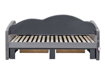 Upholstered Daybed With Cloud-Shaped Backrest, Trundle & 2 Drawers And USB Ports