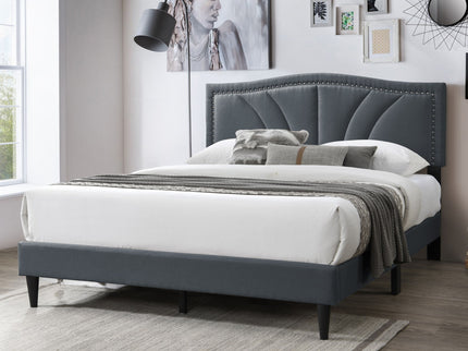 Bed With Nailhead Trim Accents, Upholstered Platform Frame