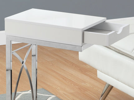 Accent Table, C - Shaped Glossy Contemporary & Modern - White