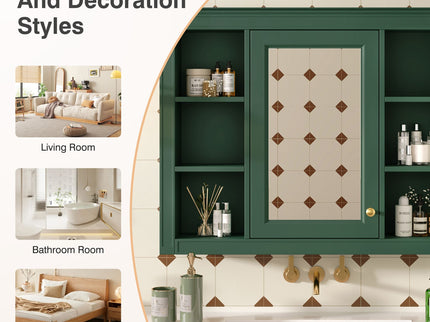 Wall Mounted Medicine Cabinet With Mirror, Storage Cabinet Featuring 6 Open Shelves And Adjustable Interior