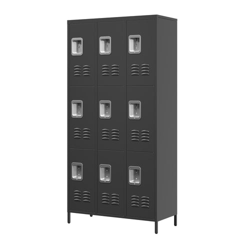 9 Door Lockers With Lock For Secure Storage And - Black