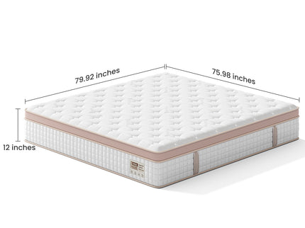 12" King Size Firm Hybrid Mattress, Gel Memory Foam & Pocket Springs, Pressure Relief, Motion Isolation, Ergonomic Bed - White