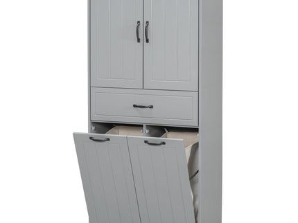 Modern Bathroom Storage Cabinet With Two Laundry Baskets, One Drawer, Adjustable Shelf