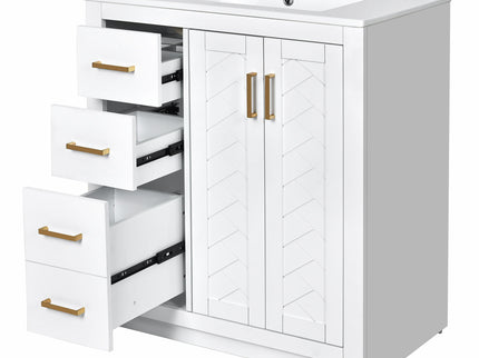 Ceramic Sink Combo, Freestanding Vanity Set With 3 Drawers & Soft Closing Doors