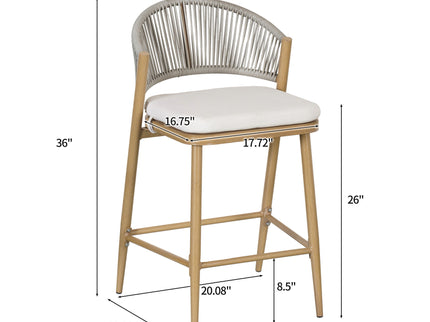 Outdoor 26" Counter Height Metal Frame Counter Stools With Scallop Shaped Backrest & Water Resistant Cushions