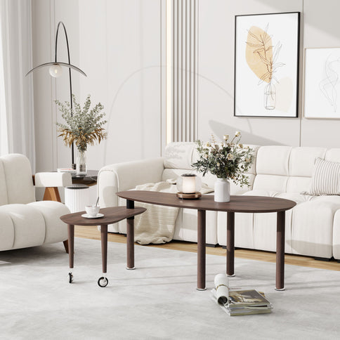 Rotatable Coffee Table With Solid Legs, 360 Degree Swivel, Waterproof - Walnut