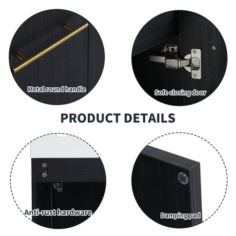 Contemporary 48" Wall Mounted Bathroom Vanity With Resin Sink And Soft Closing Doors And Line - Black Chestnut