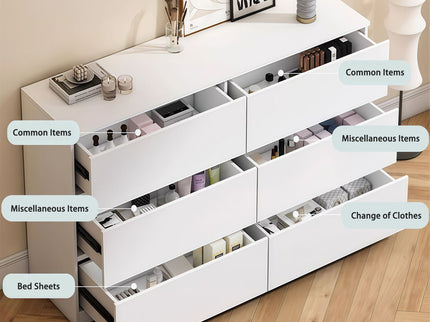 6 Drawer Dresser With Spacious Countertop And Concealed Handles