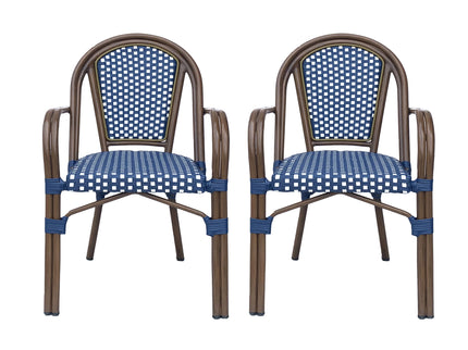 Bistro Chair With 2 Toned Checkered Pattern, (Set of 2) - White / Navy