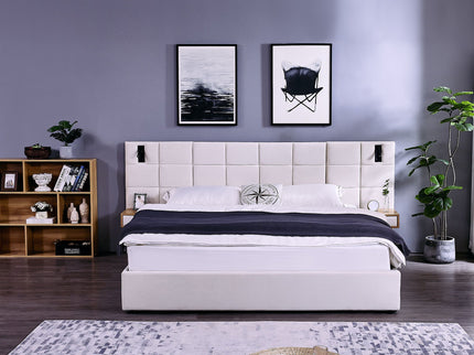 Upholstered Hydraulic Platform Bed With Storage Shelves, Reading Lamps, USB Port