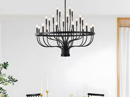 24 Light Chandelier Industrial Iron Candle Chandelier Modern Suspended Farmhouse Chandeliers Pendant Light Fixtures For Dining Room Bedroom Living Room Kitchen Island Foyer E12 Bulb (No Include) - Black